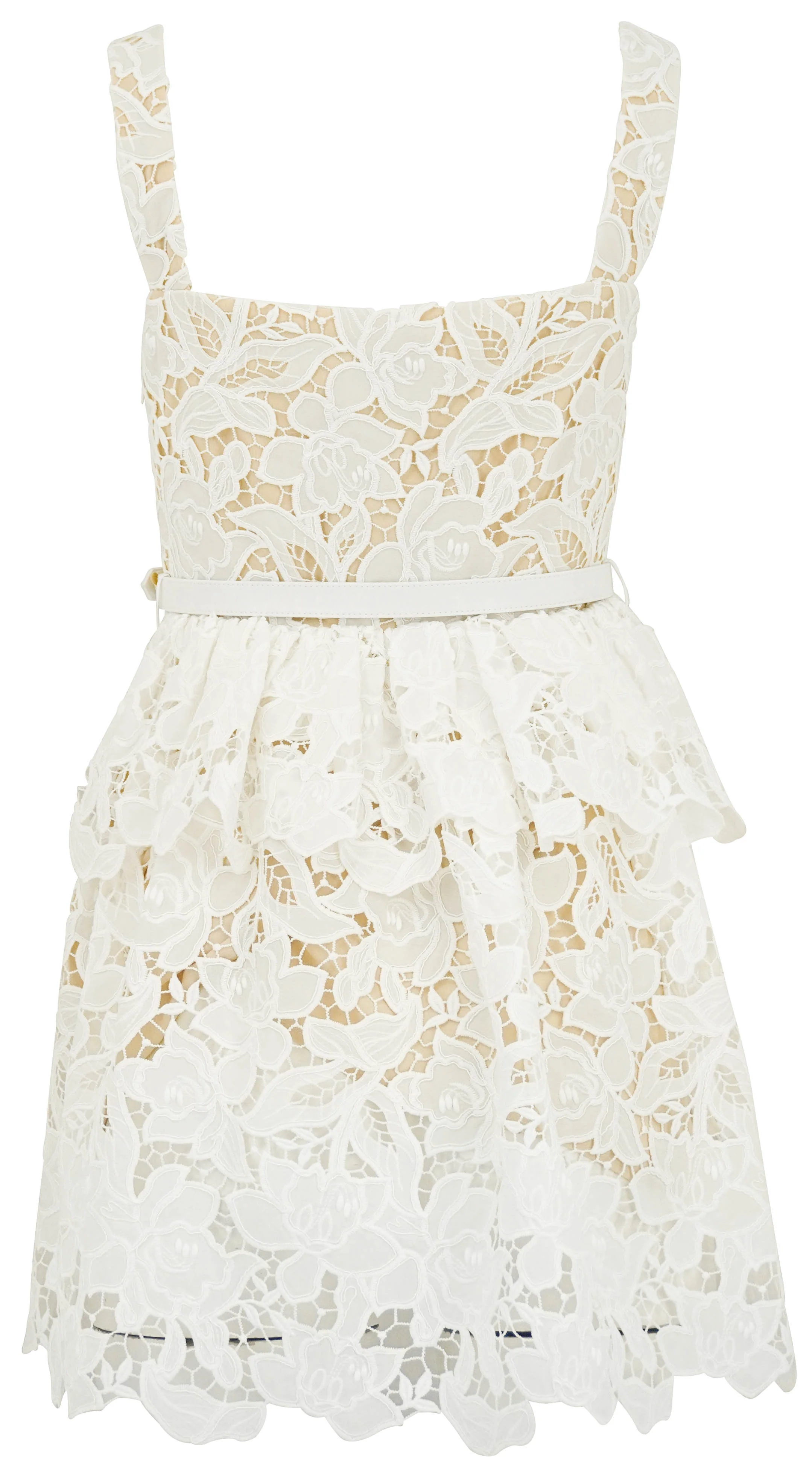 Self-Portrait White Lace Tiered Mini Dress in White - Image 2