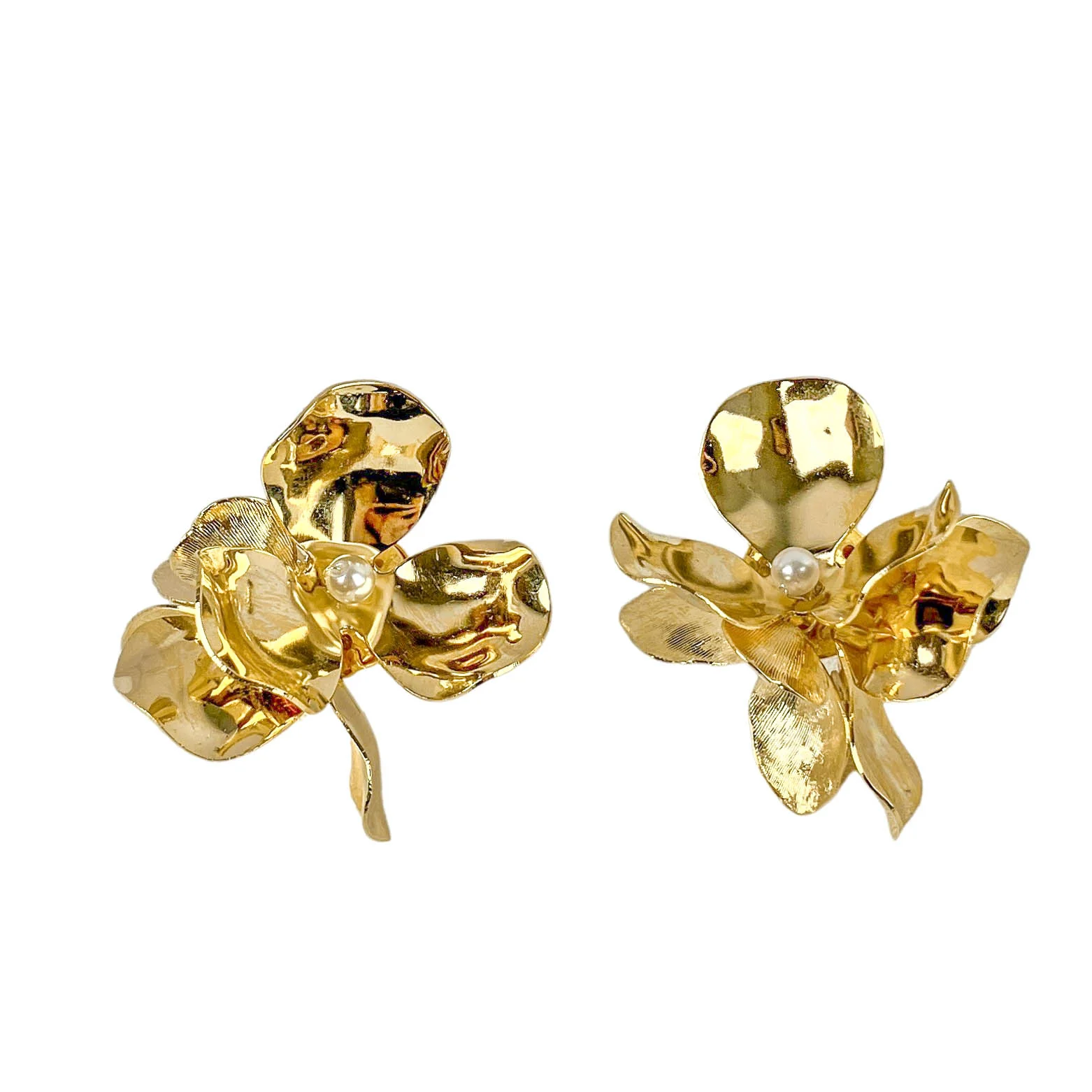 Shashi Triple Flower Earrings with Pearl Center in Gold