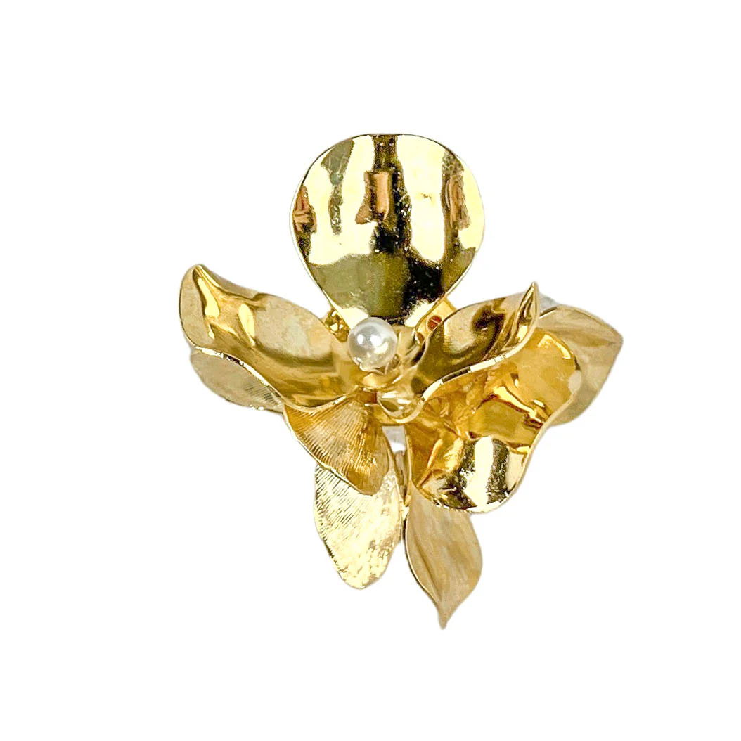 Shashi Triple Flower Earrings with Pearl Center in Gold - Image 2
