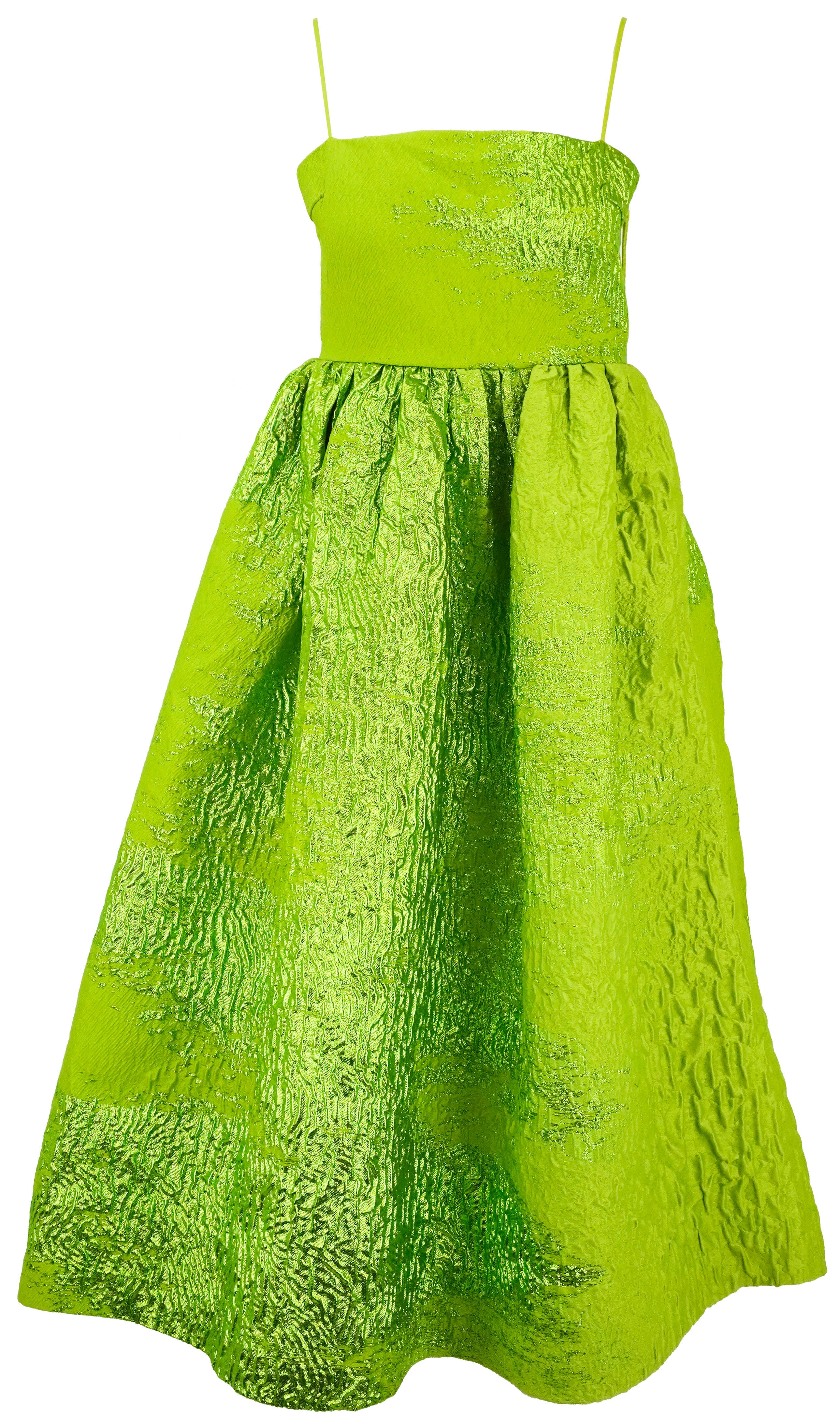 Stine Goya Voluminous Gathered Midi Dress in Green Impressionist Hue