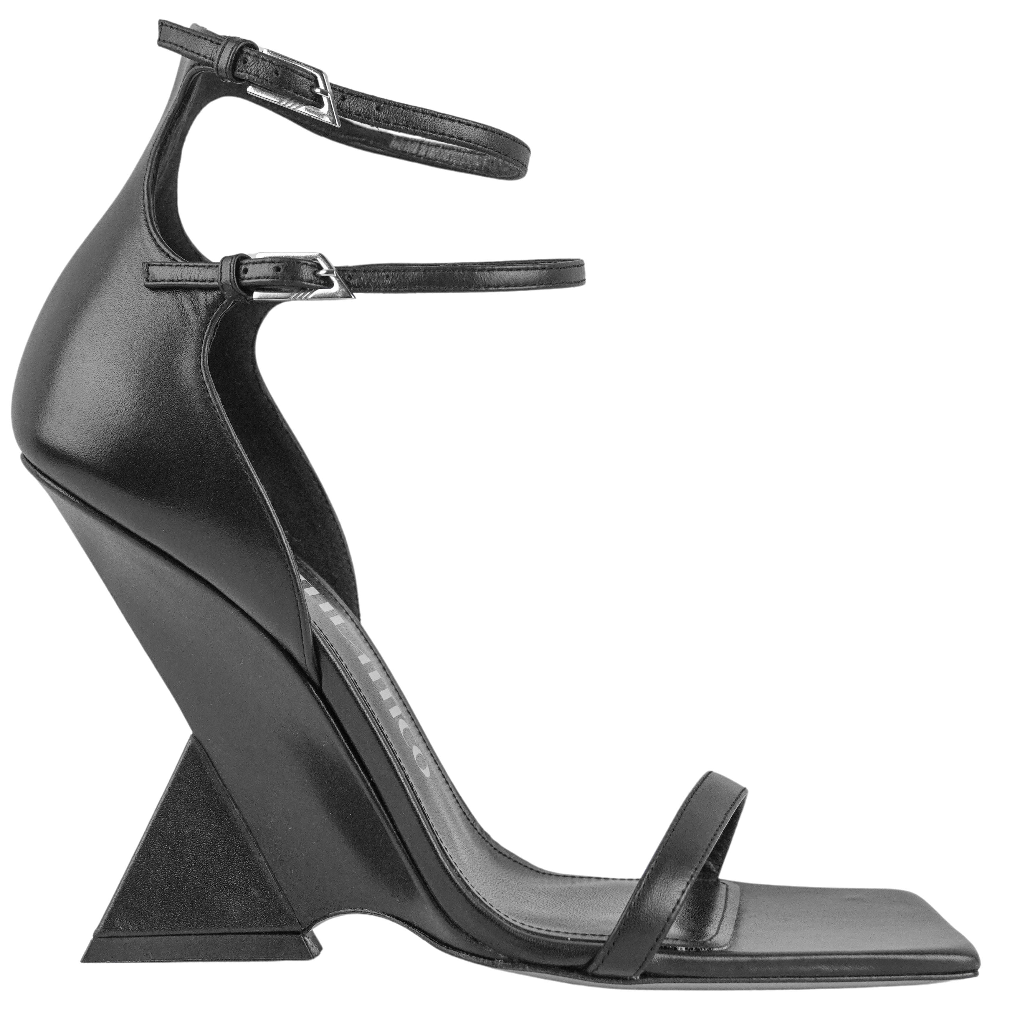 The Attico Grace Ankle Strap Sandal Heels in Black