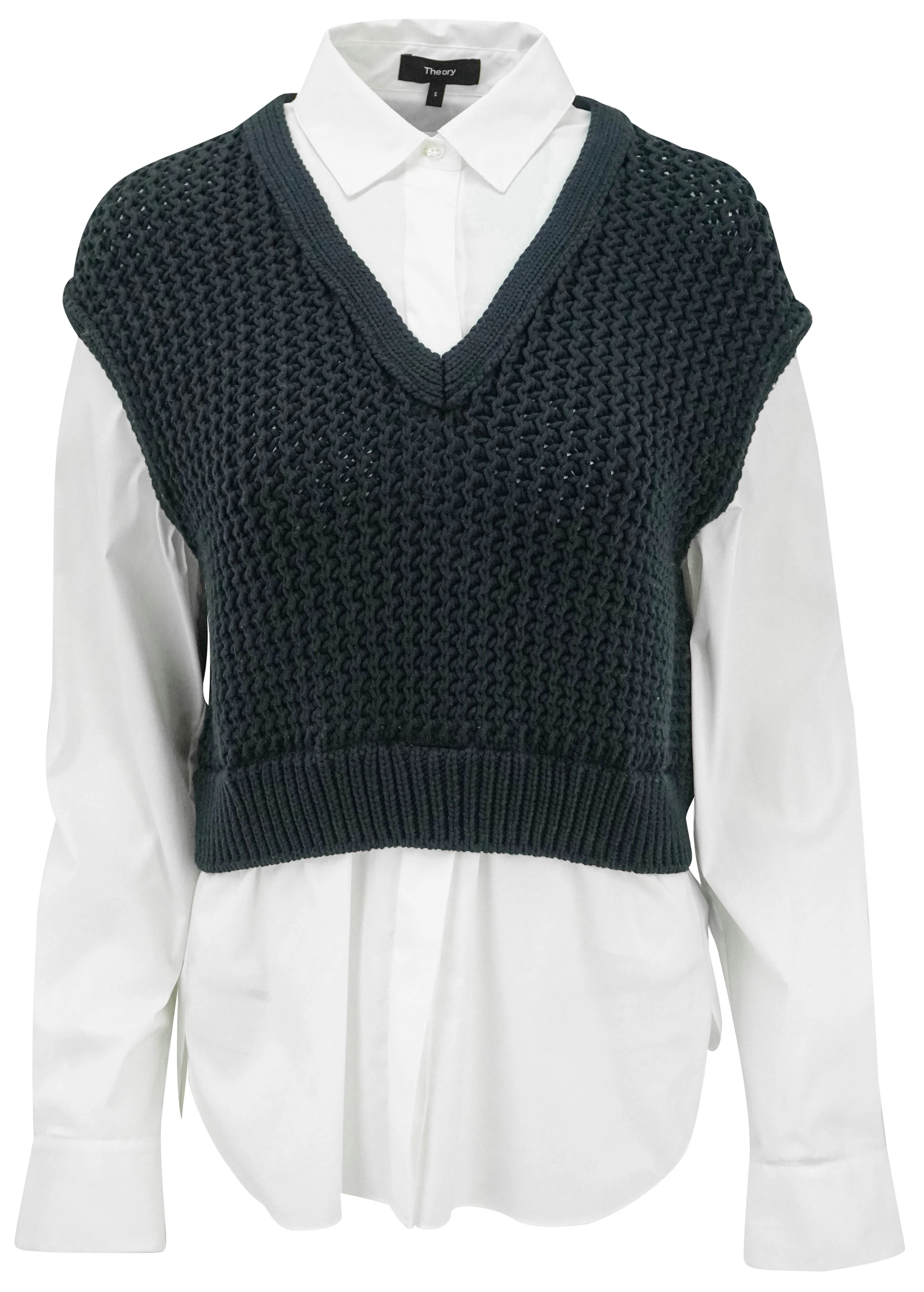 Theory Woven Combo Vest in Navy and White