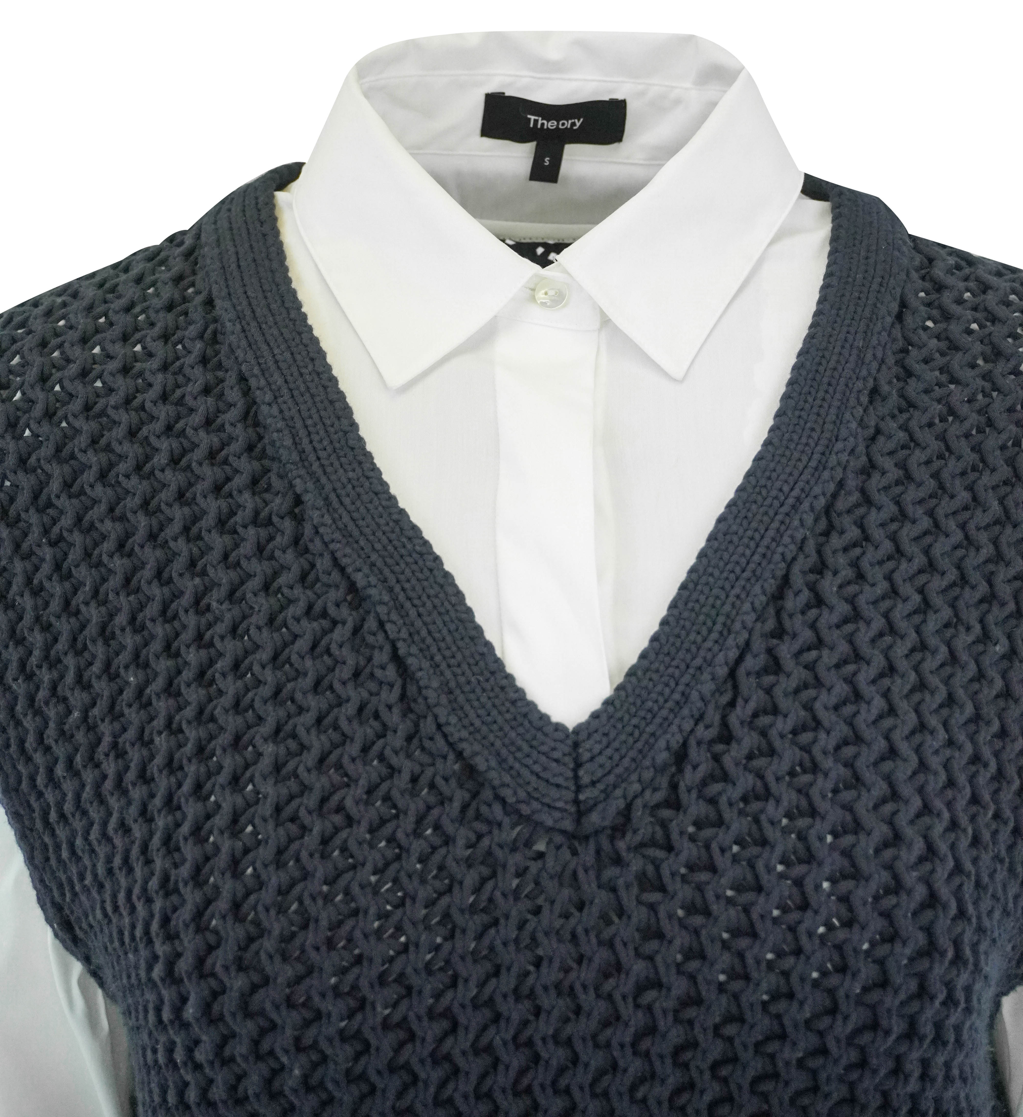 Theory Woven Combo Vest in Navy and White - Image 3