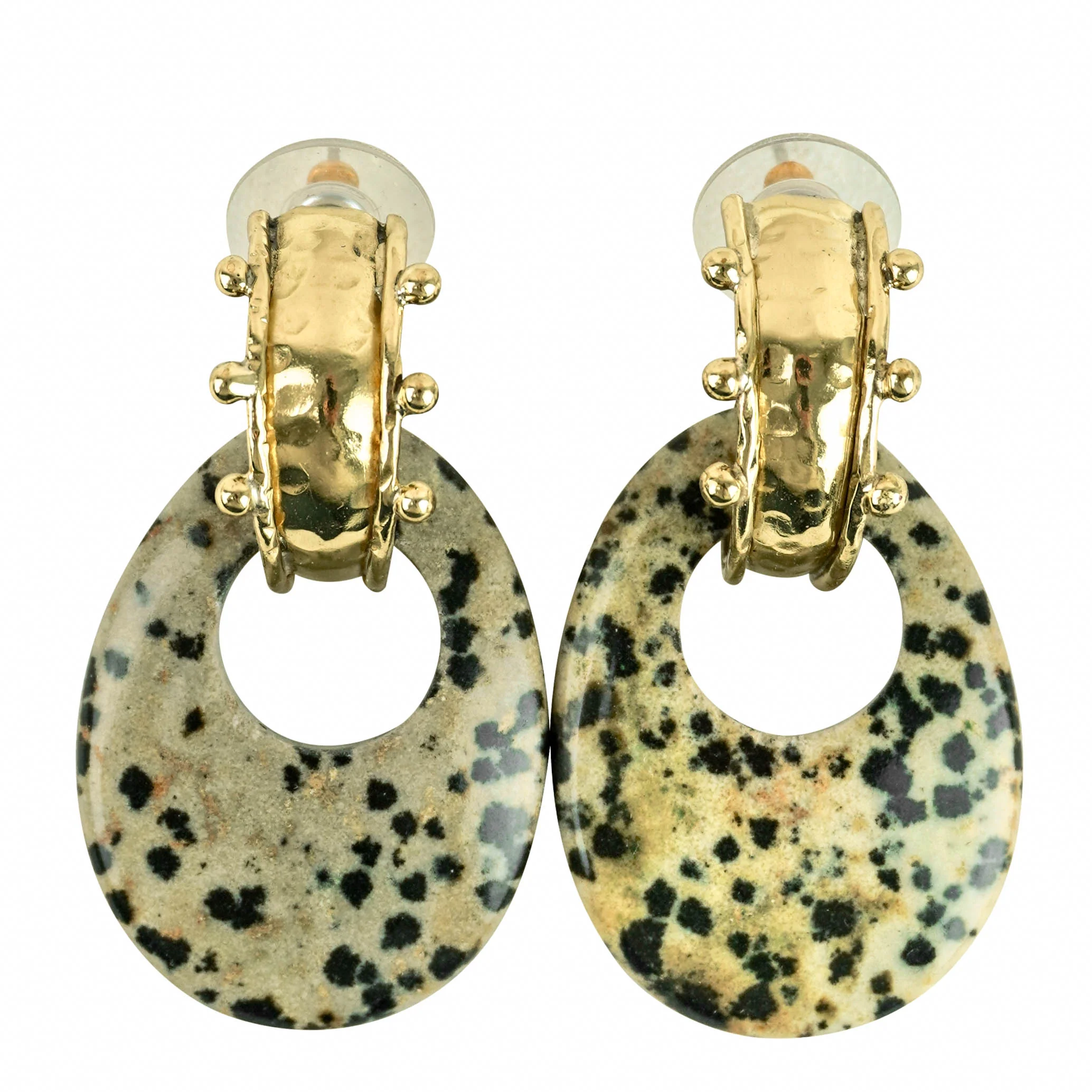 Ulla Johnson Nalani Geo Stone Earrings in Dalmatian Jasper