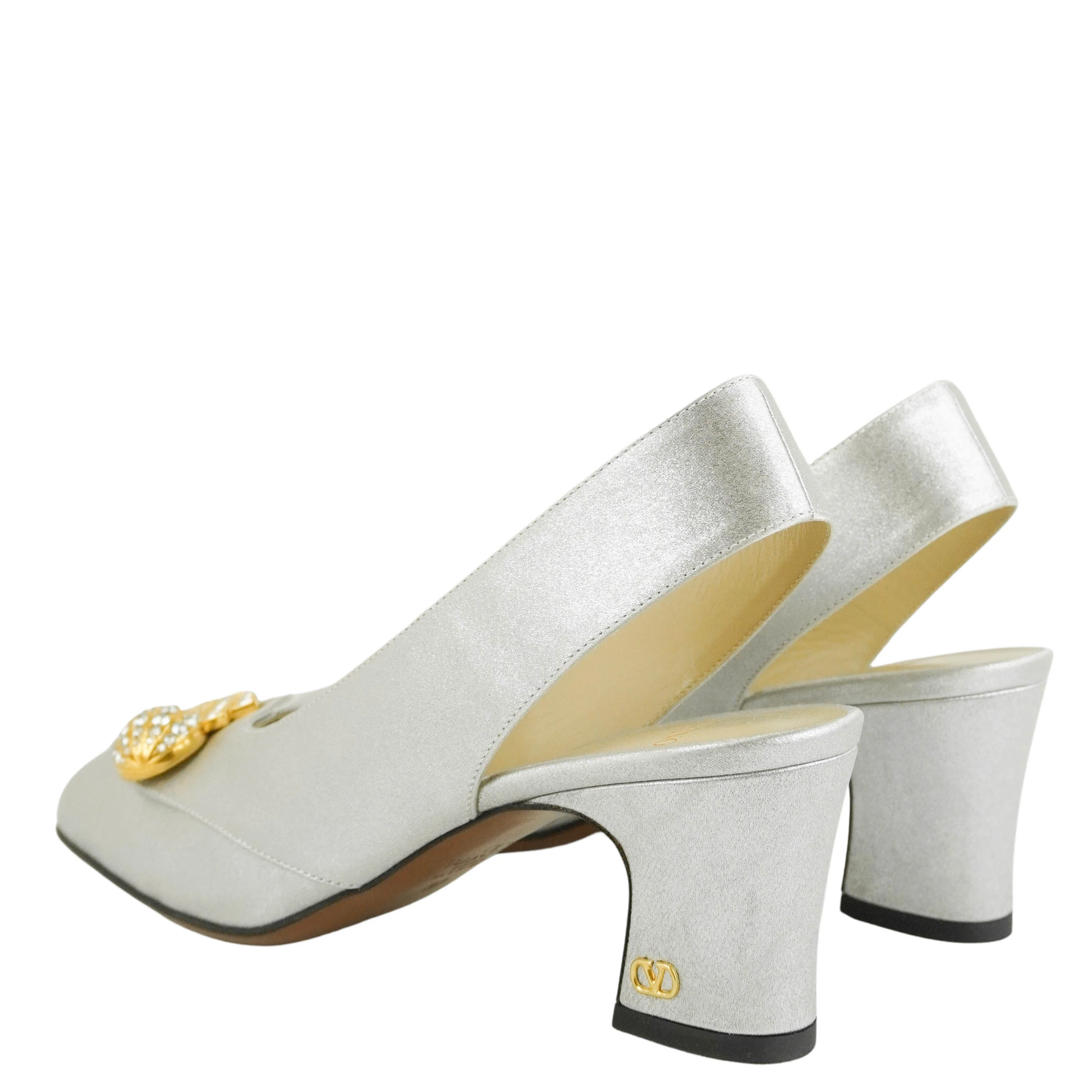 Valentino Adamantine Slingback Heels in Silver - Image 5