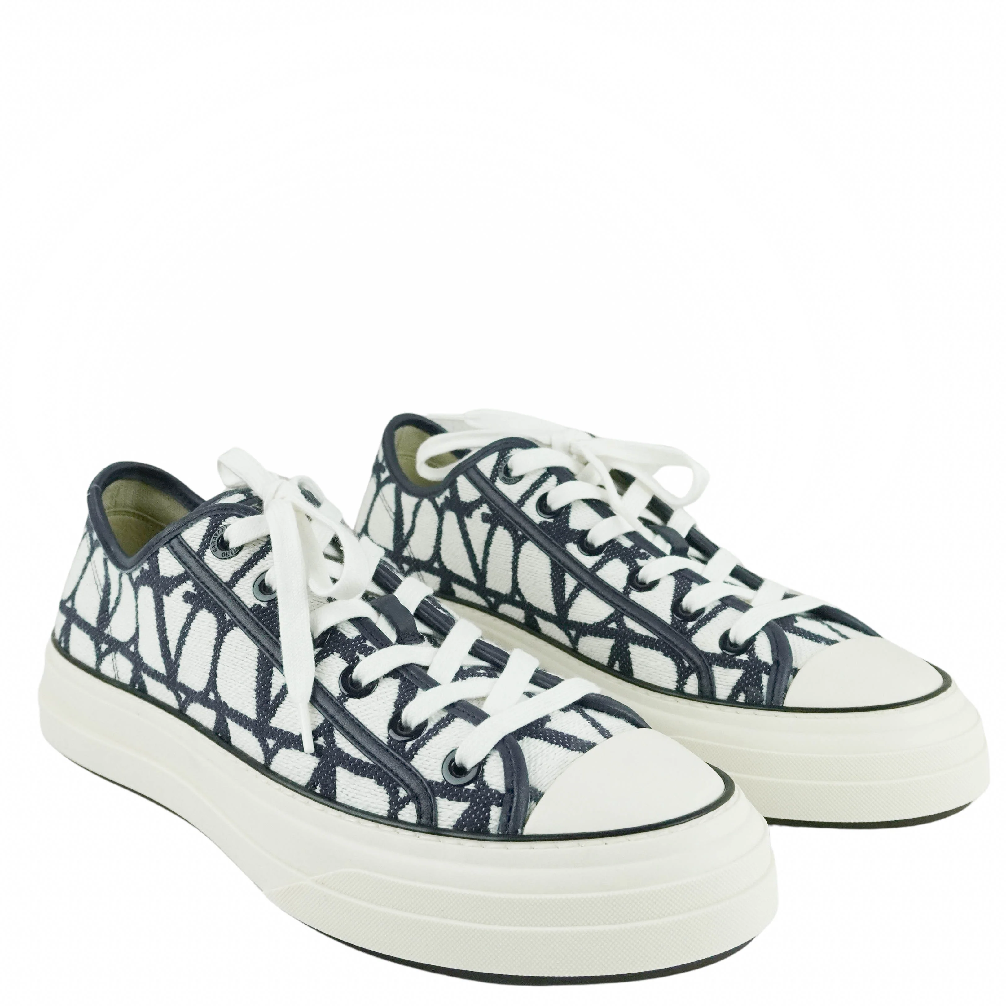 Valentino Totaloop Toile Iconagraphe Sneakers in White and Navy - Image 3