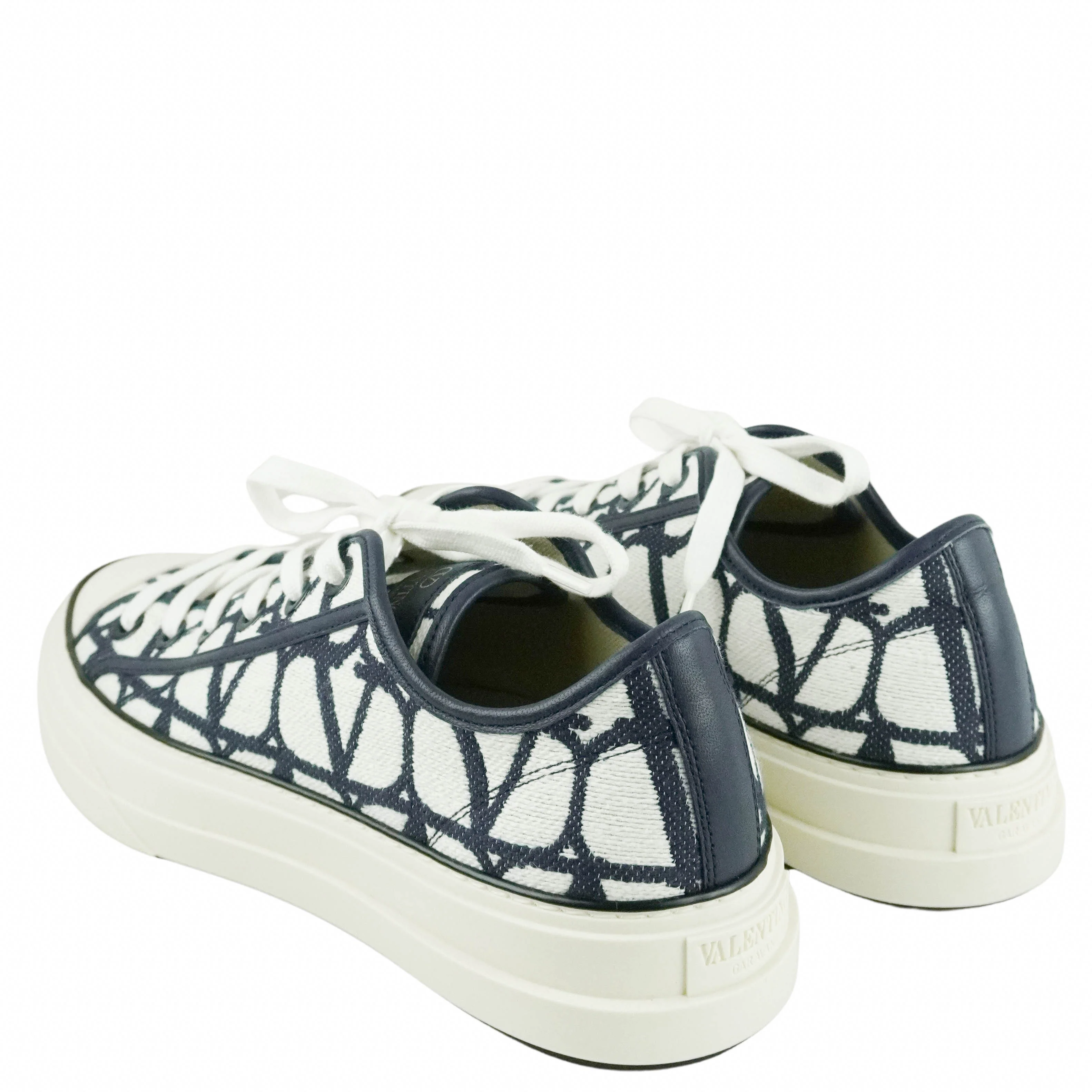 Valentino Totaloop Toile Iconagraphe Sneakers in White and Navy - Image 4