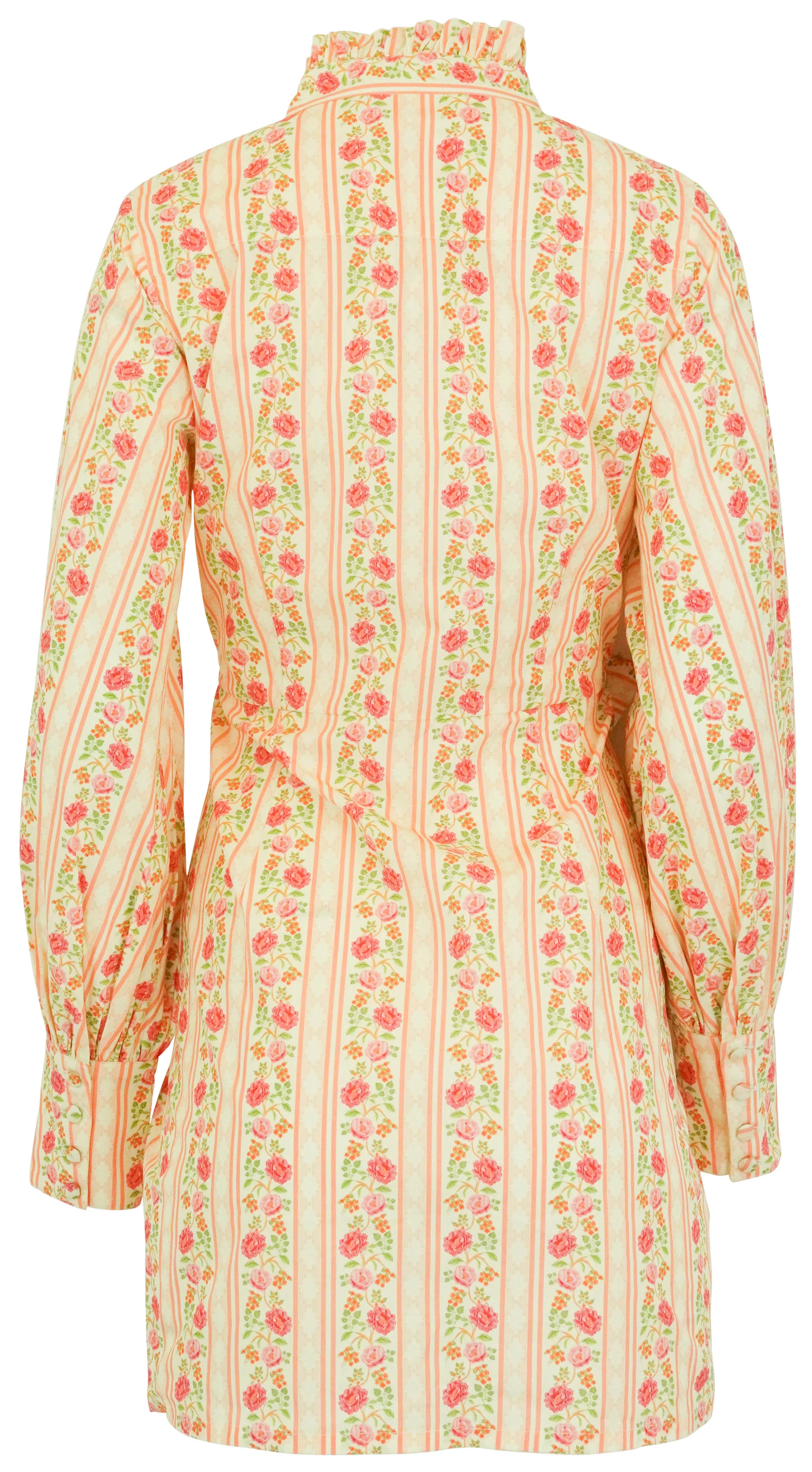 Verandah Twist Tie-Up Mini Dress in Coral and Cream Peonies Stripe - Image 2
