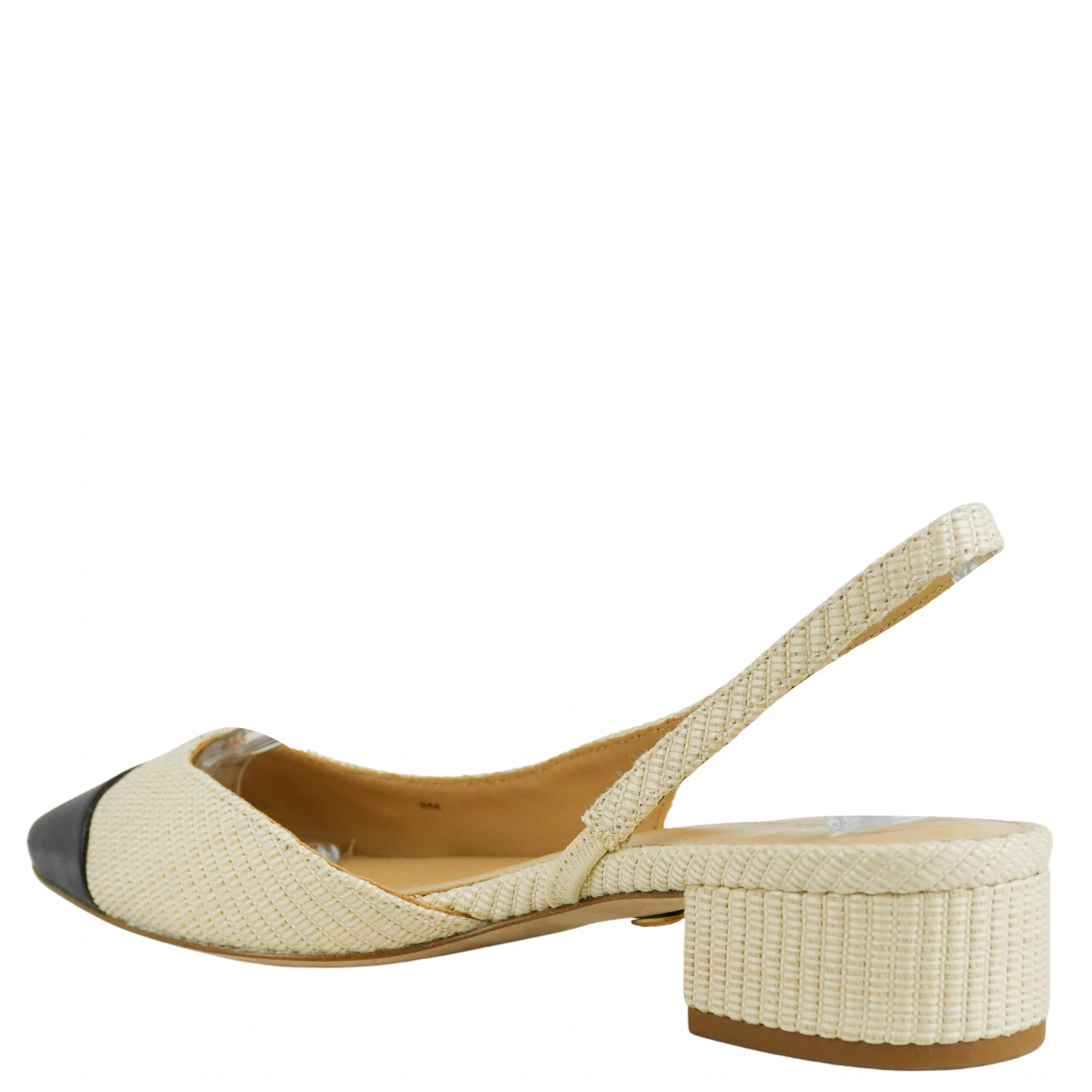 Veronica Beard Cecile Raffia Cap-Toe Slingback Pumps in Natural and Black - Image 4
