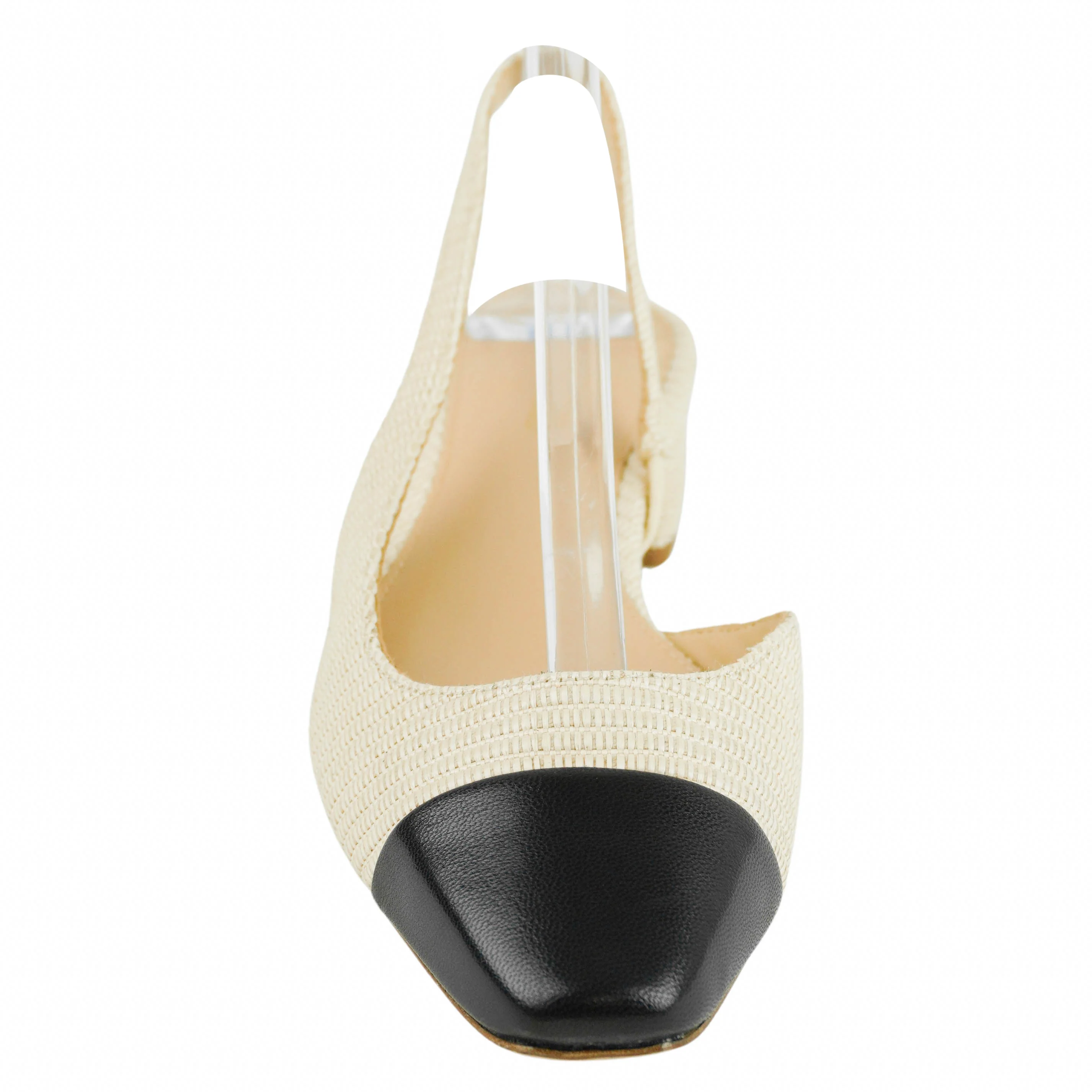 Veronica Beard Cecile Raffia Cap-Toe Slingback Pumps in Natural and Black - Image 5