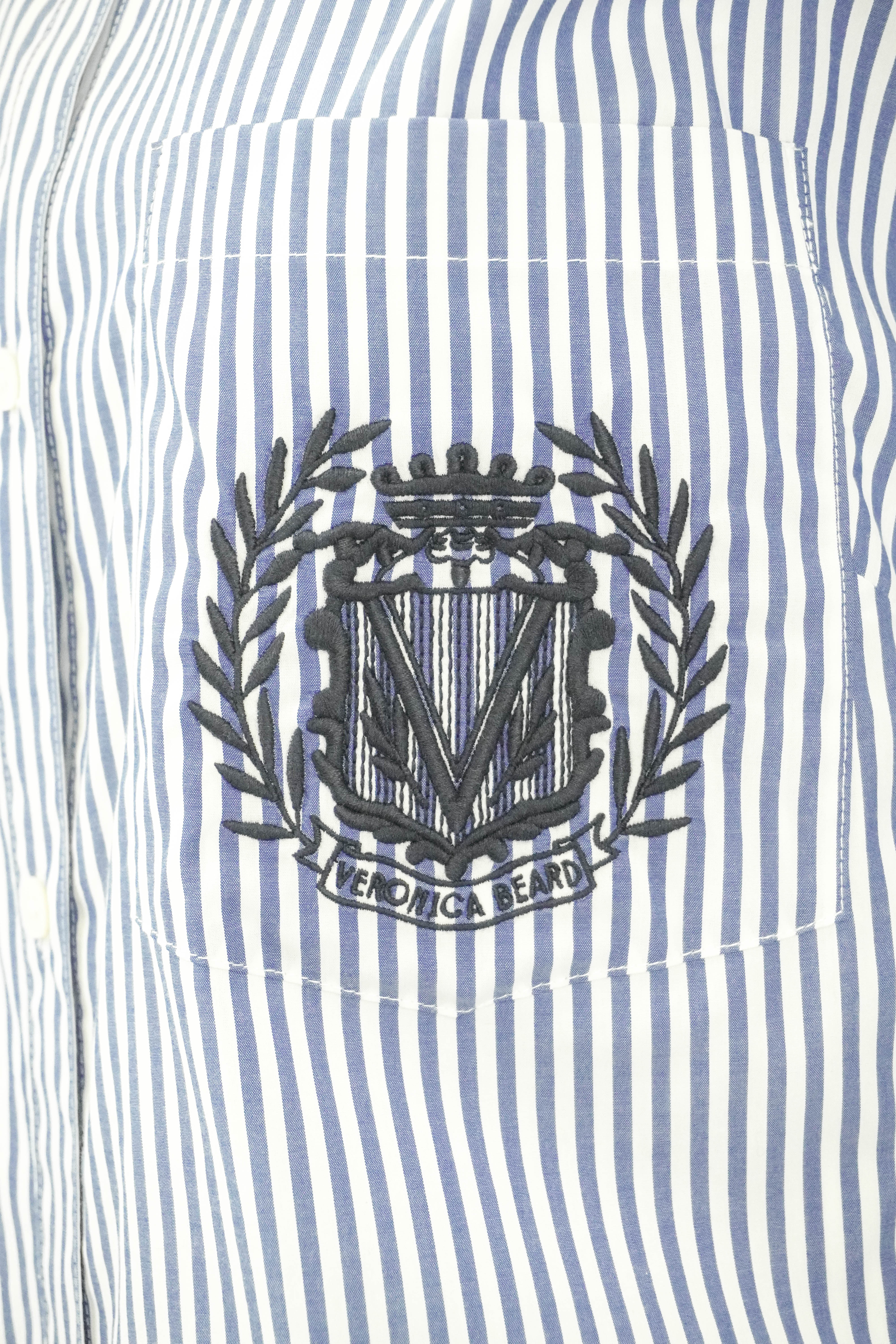 Veronica Beard Daroda Embroidered Top in Blue/White Stripe - Image 4