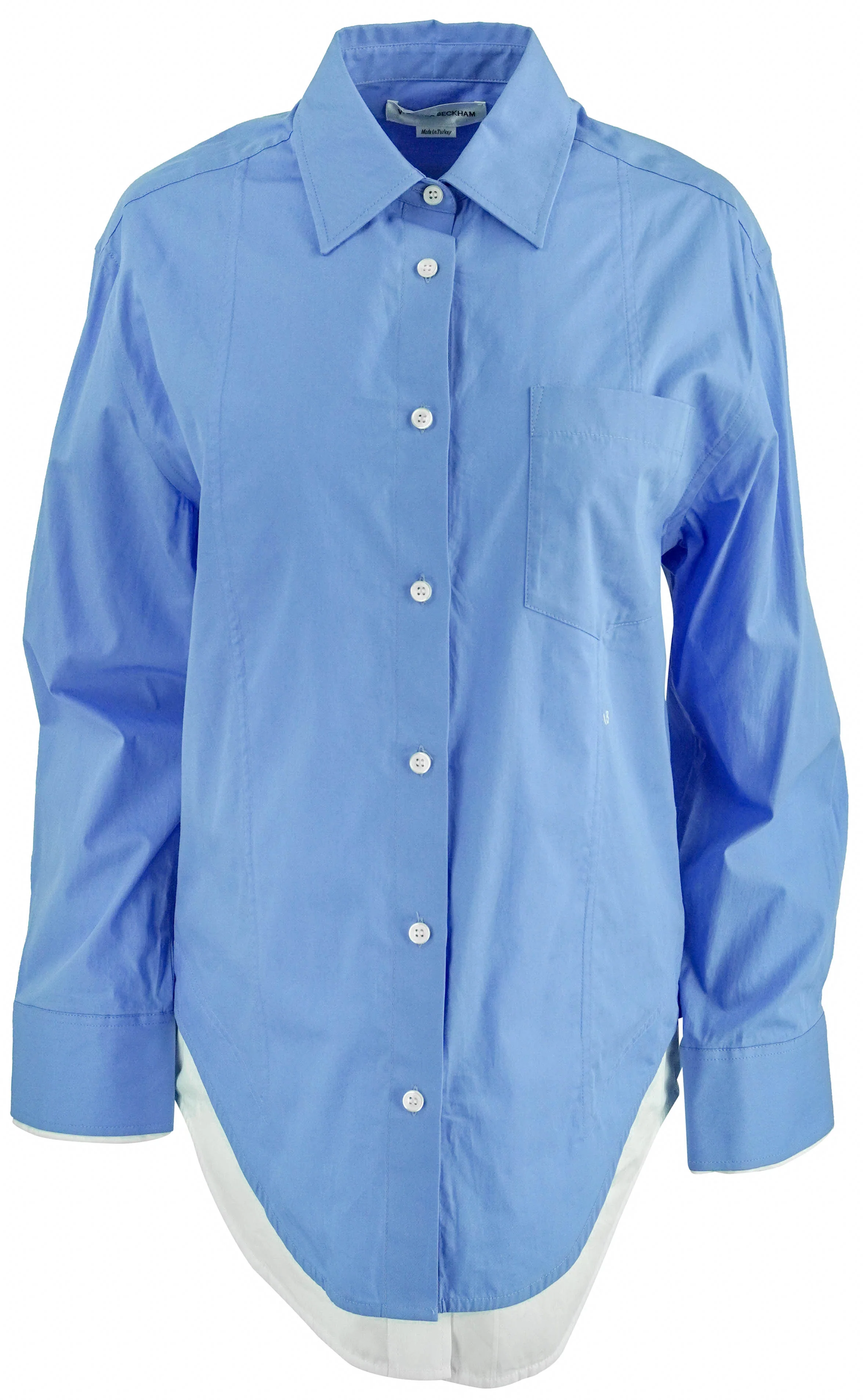Victoria Beckham Layered Button Down Dhirt in Blue Oxford