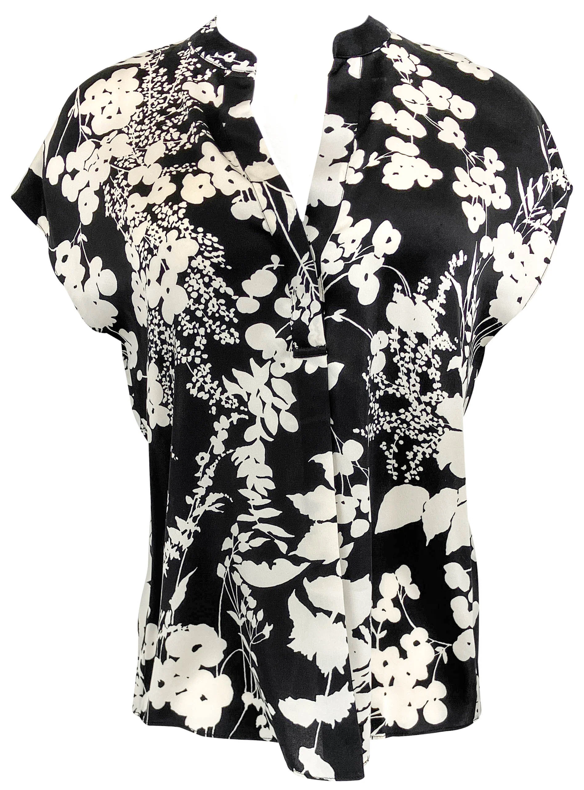 Vince. Floral Print Blouse in Black and Cream