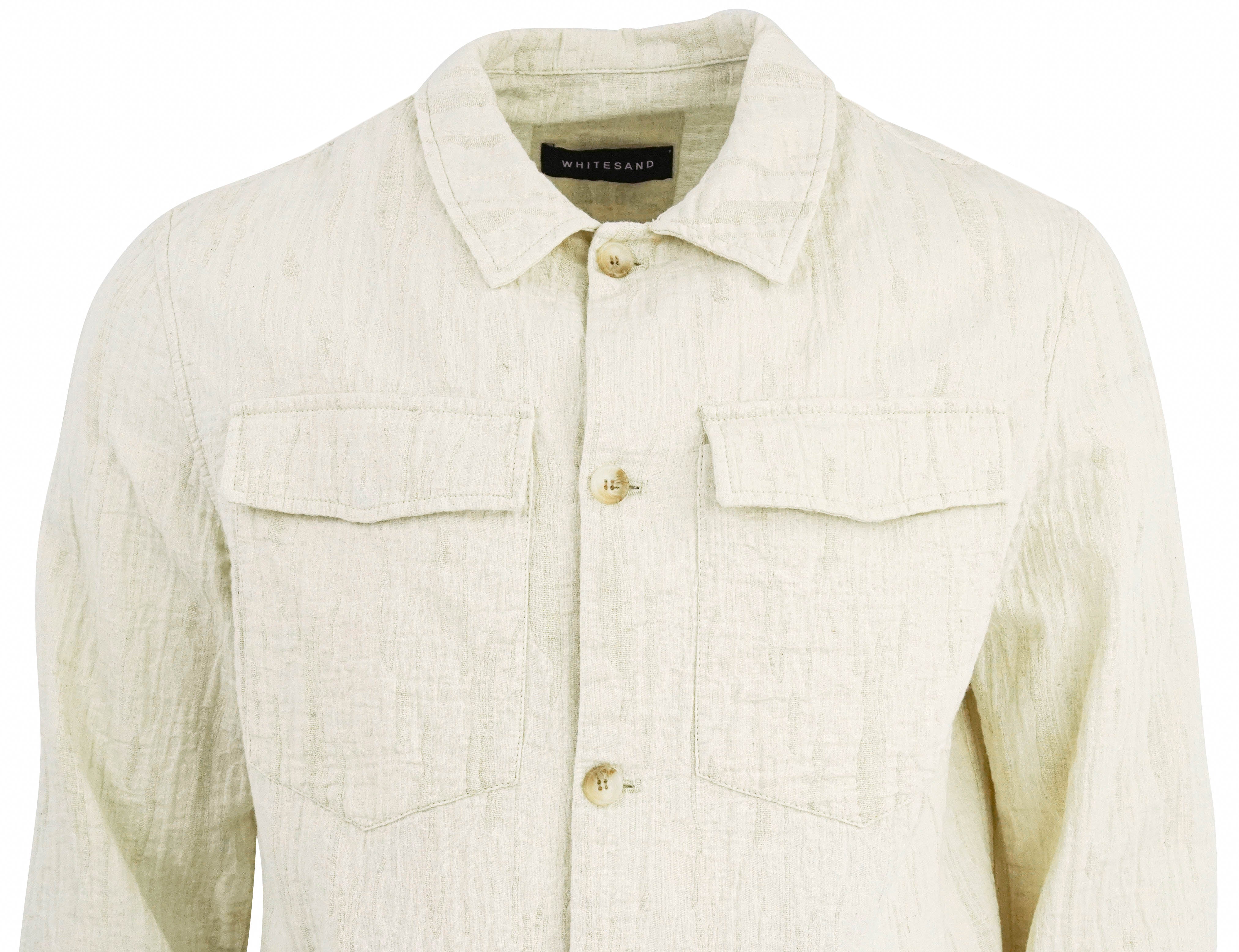 White Sand Textured Shirt Jacket in Light Beige - Image 3